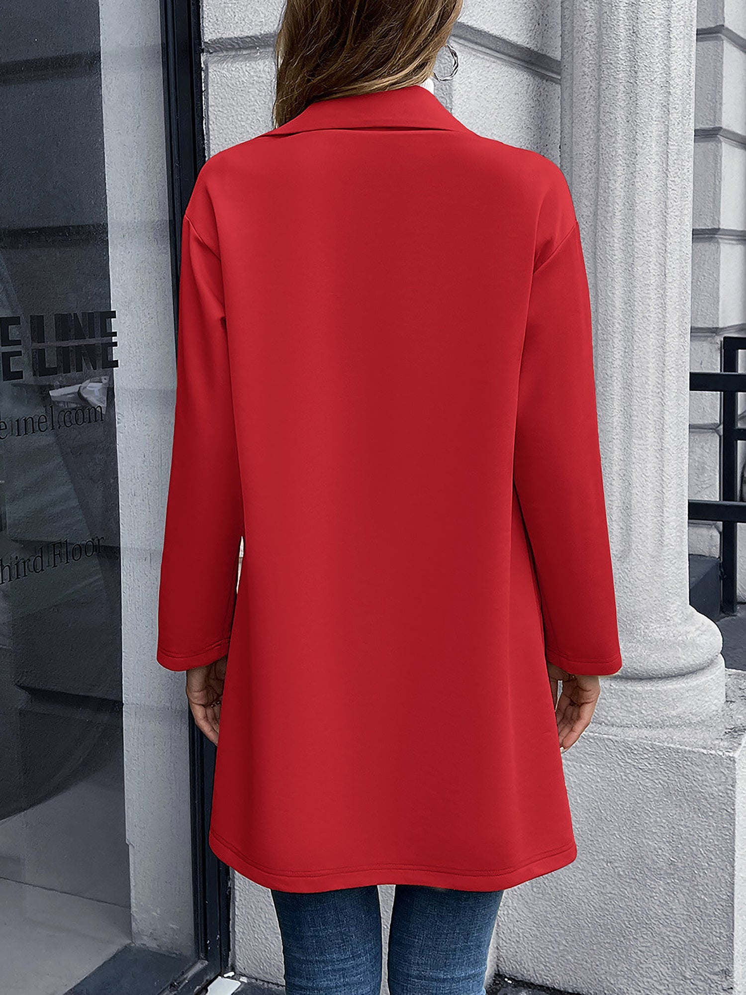 Solid Color Double-Breasted Mid-Length Jacket