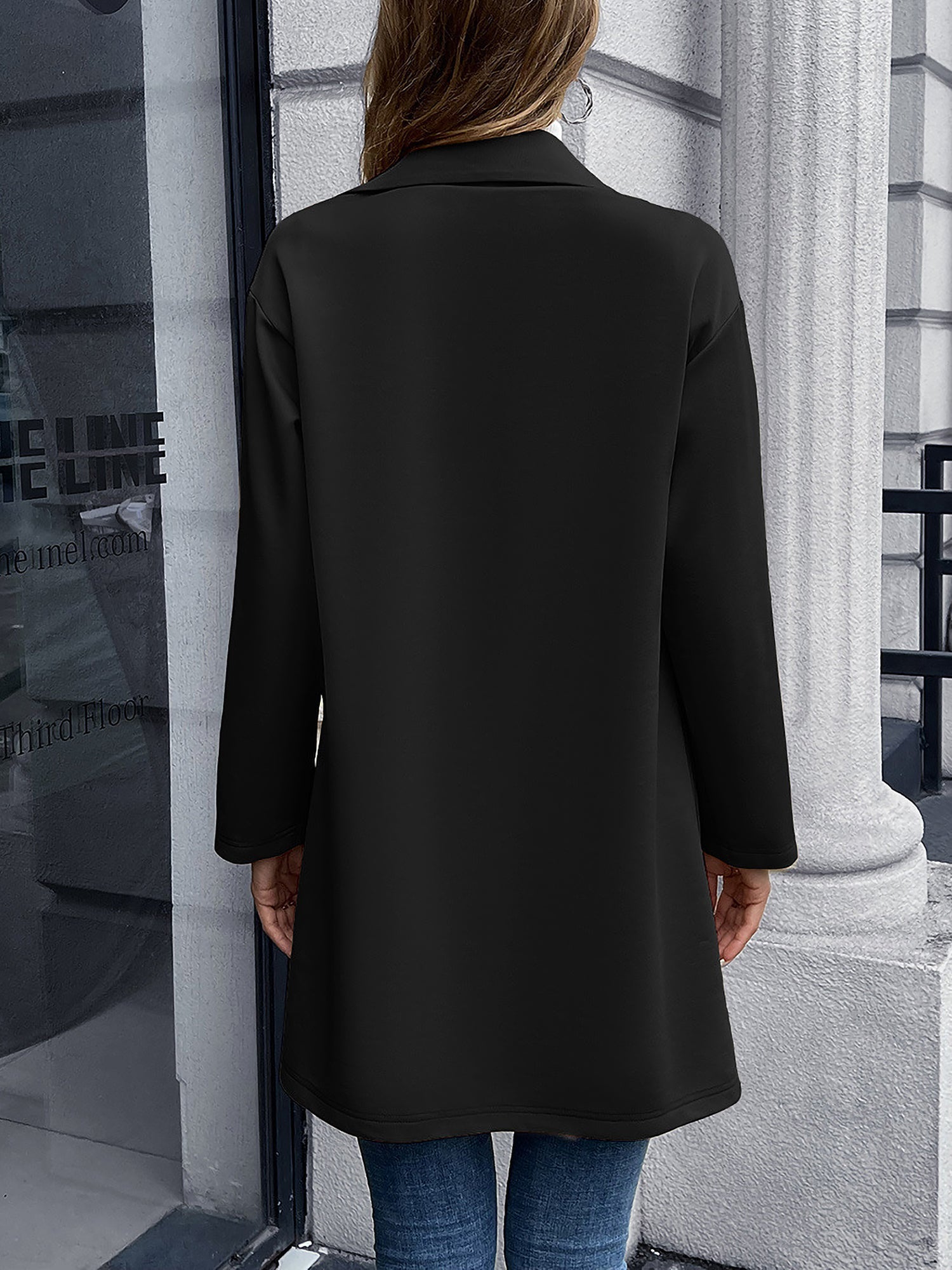 Solid Color Double-Breasted Mid-Length Jacket