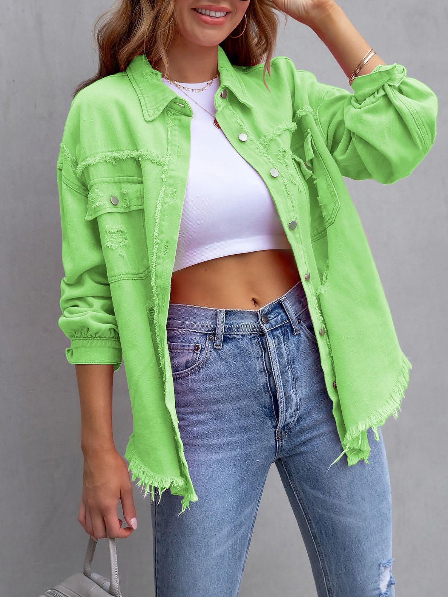 Long Sleeves Button Down Denim Jean Jacket