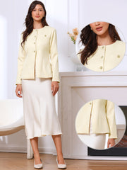 Collarless Button Down Long Sleeve Peplum Jackets