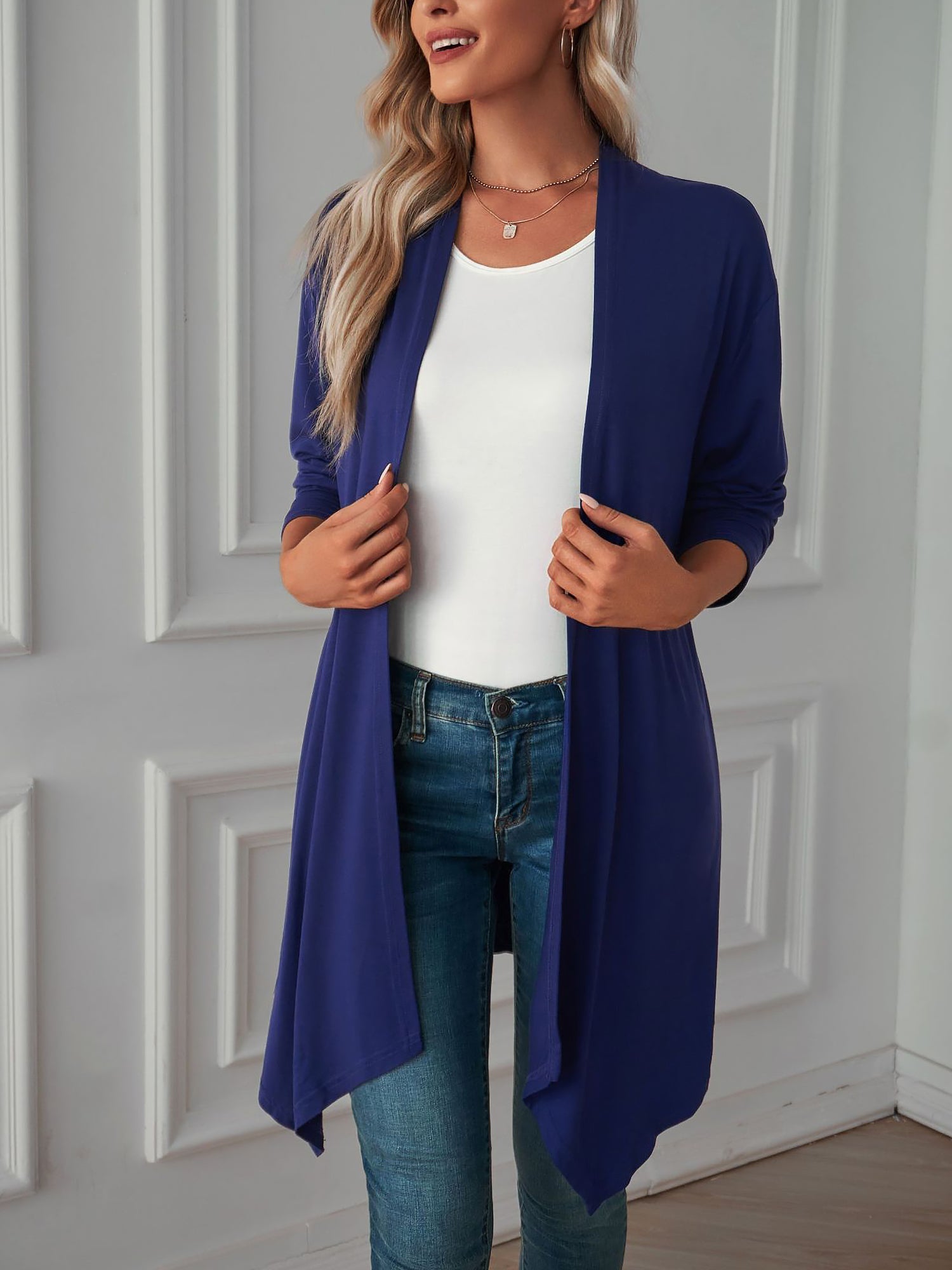 Solid Color Long Sleeve Open Front Cardigants