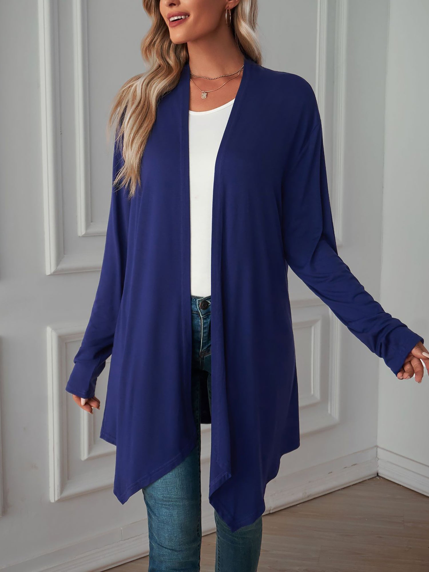 Solid Color Long Sleeve Open Front Cardigants