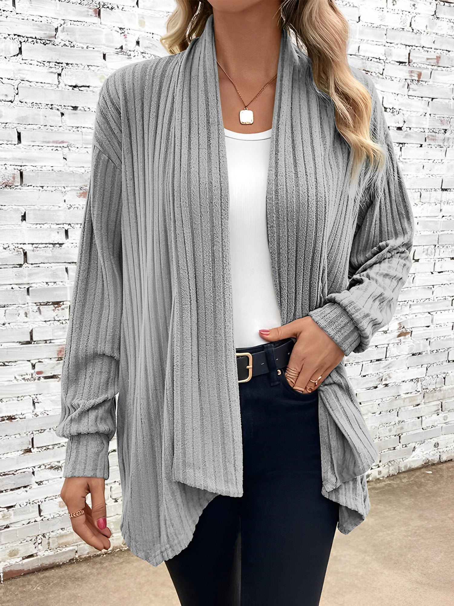 Long Sleeve Solid Color Open Front Cardigants