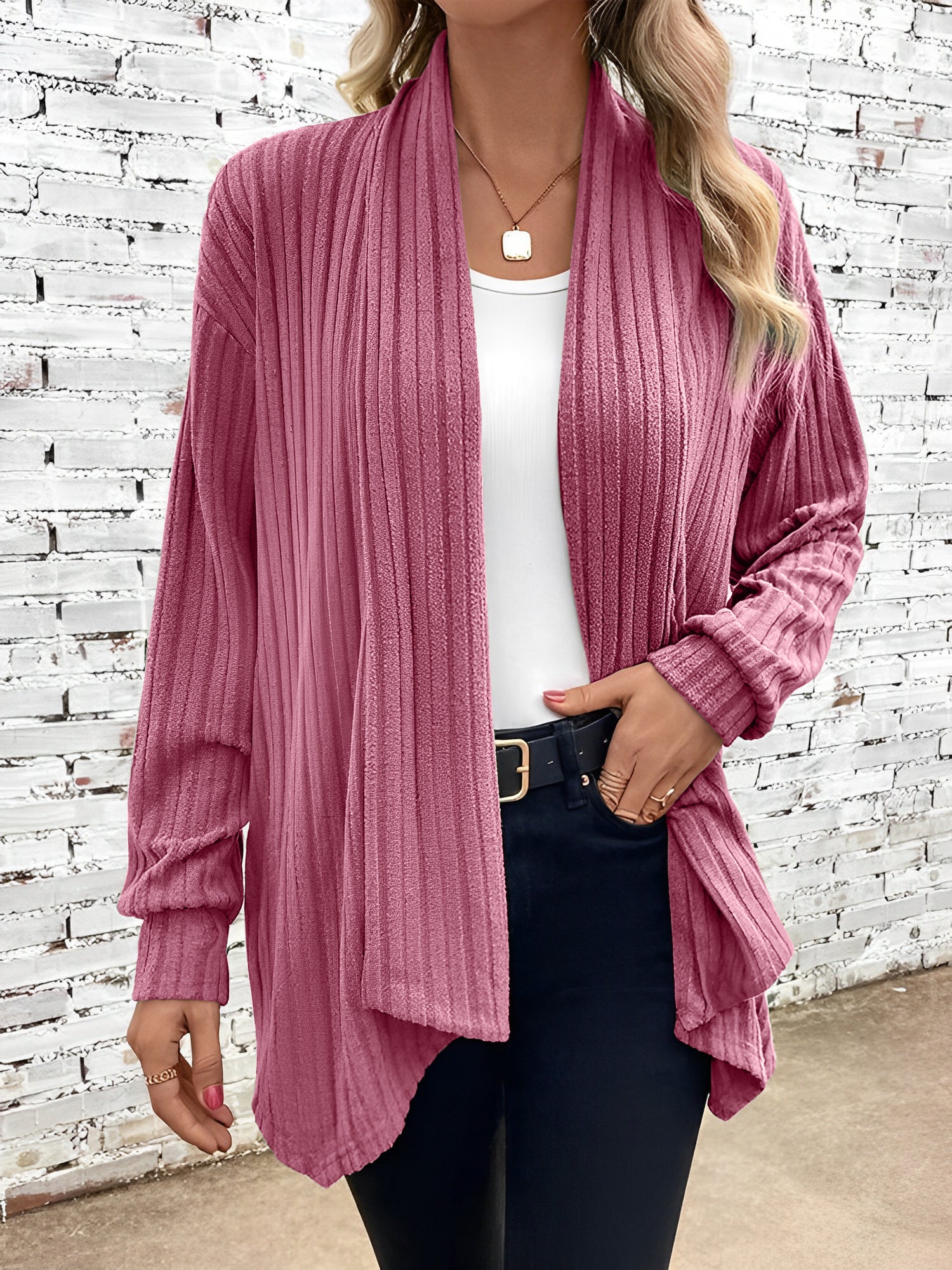 Long Sleeve Solid Color Open Front Cardigants