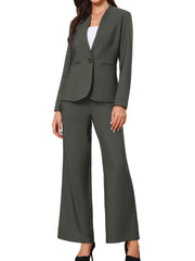 2 Piece Collarless One Button Blazer & Bell Bottom Pants Business Suit Set
