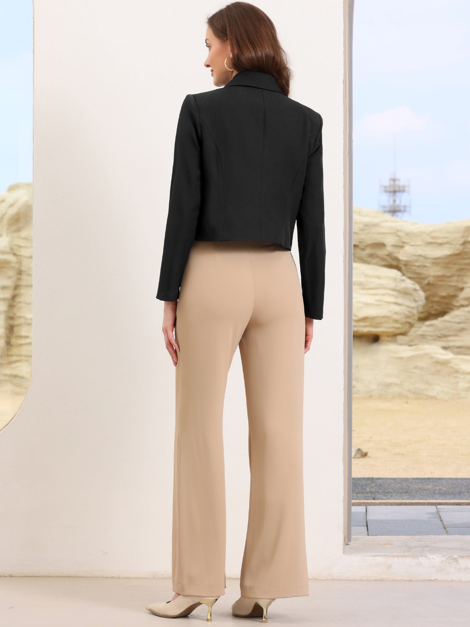 Lapel Collar Work Office Long Sleeve Cropped Blazer