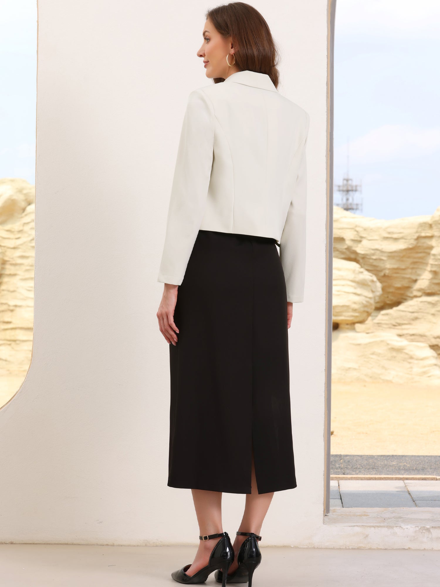Lapel Collar Work Office Long Sleeve Cropped Blazer