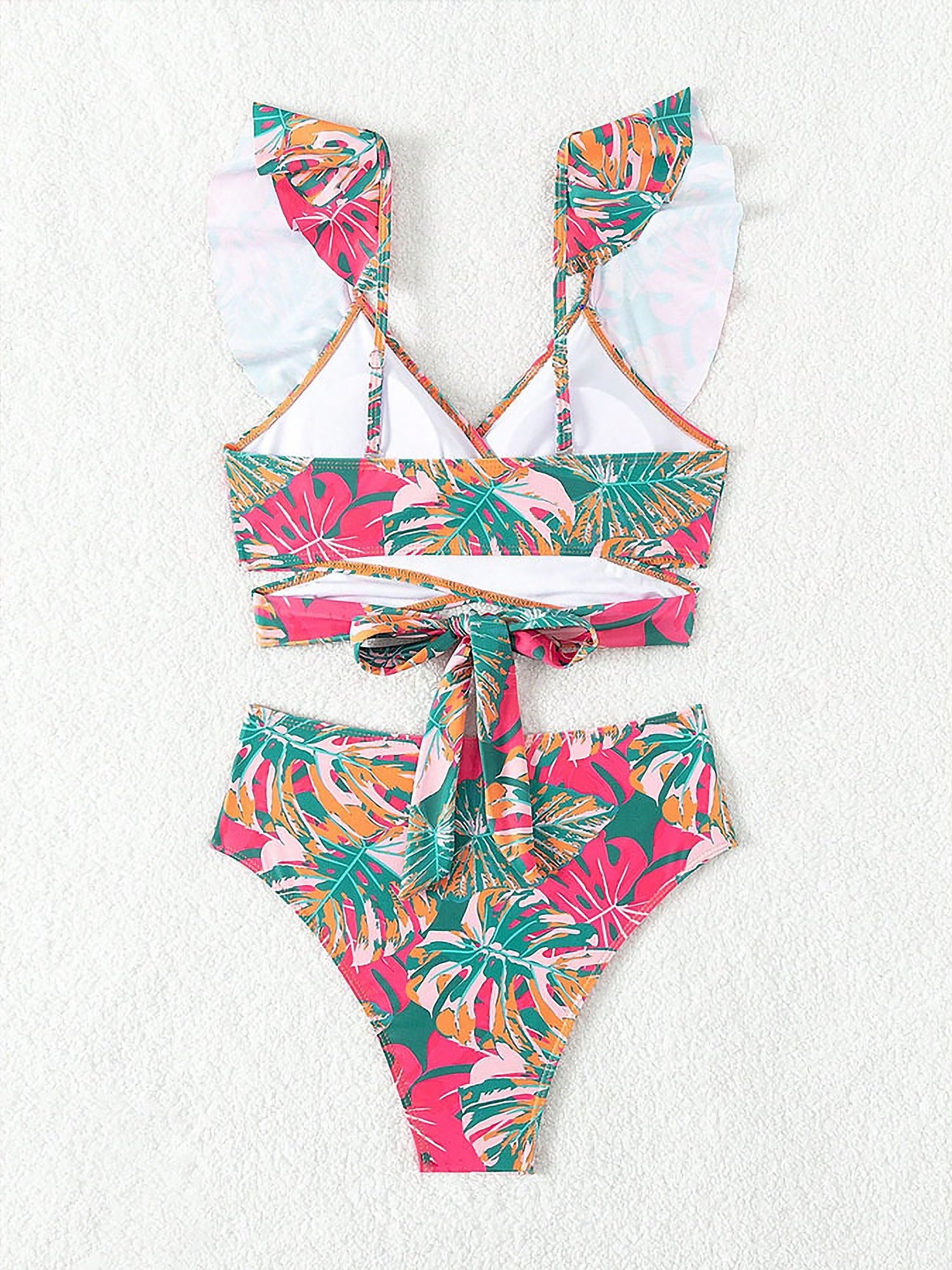 Ruffled Lace-Up Floral Bikini Swimsuits