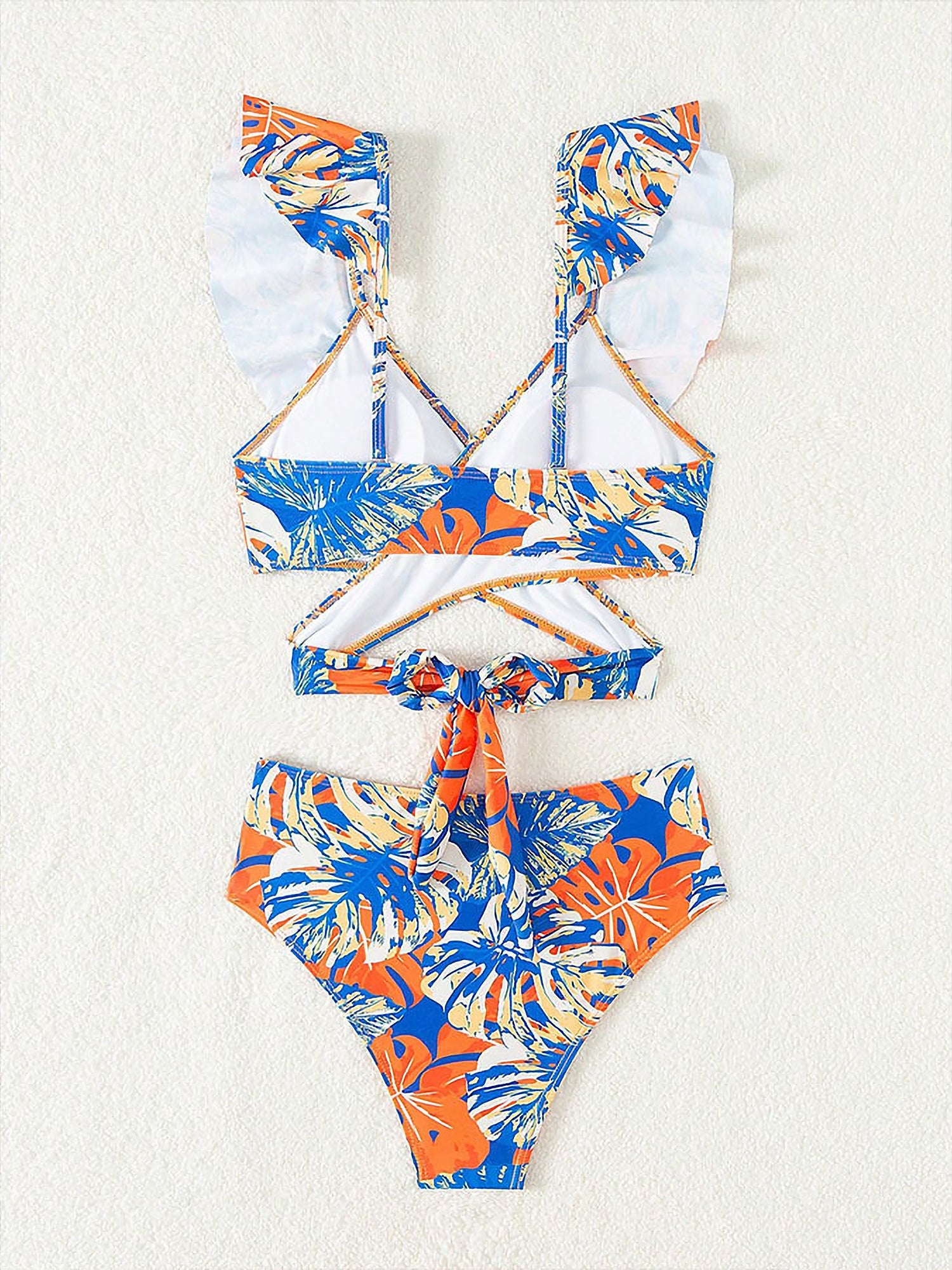 Ruffled Lace-Up Floral Bikini Swimsuits