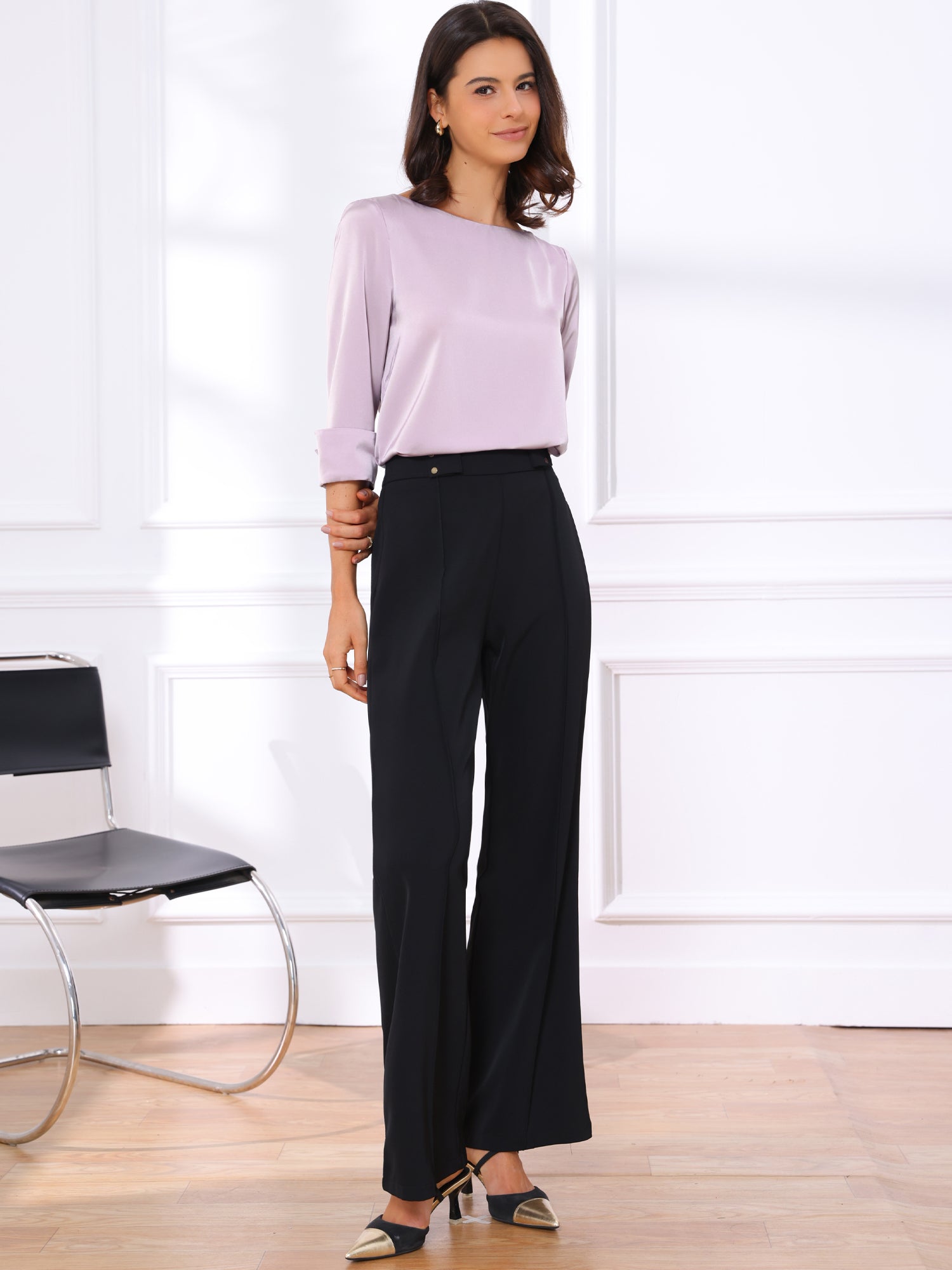 Dressy Casual Boat Neck 3/4 Sleeve Work Satin Blouse