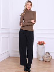 Turtleneck Long Sleeve Ribbed Knitted Pullover Sweater