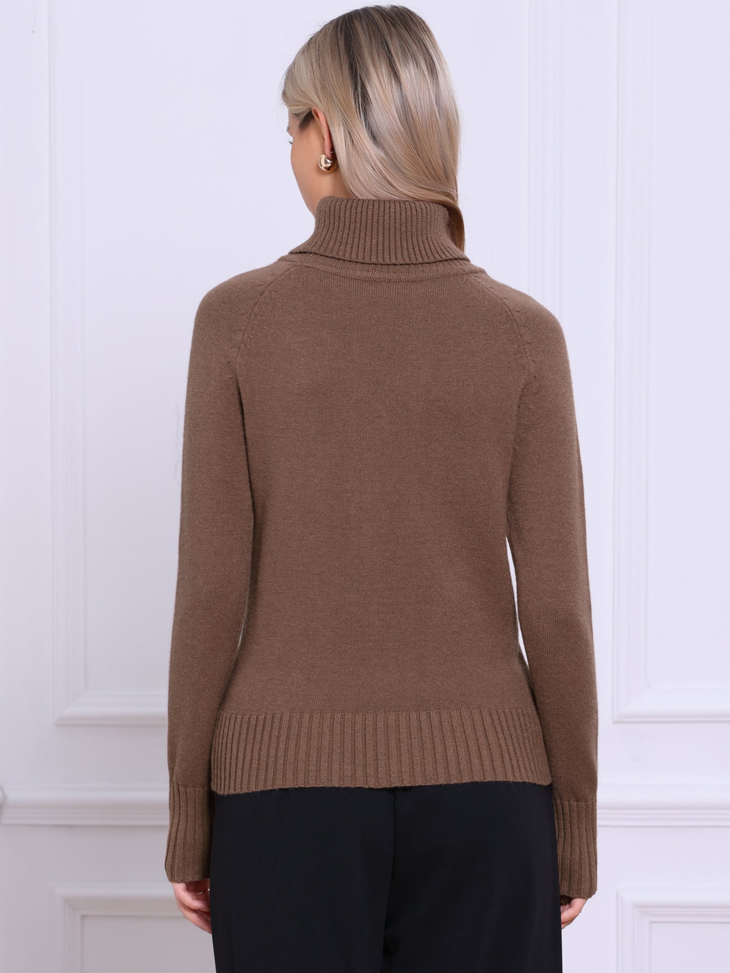 Turtleneck Long Sleeve Ribbed Knitted Pullover Sweater