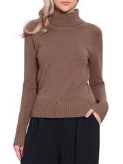 Turtleneck Long Sleeve Ribbed Knitted Pullover Sweater