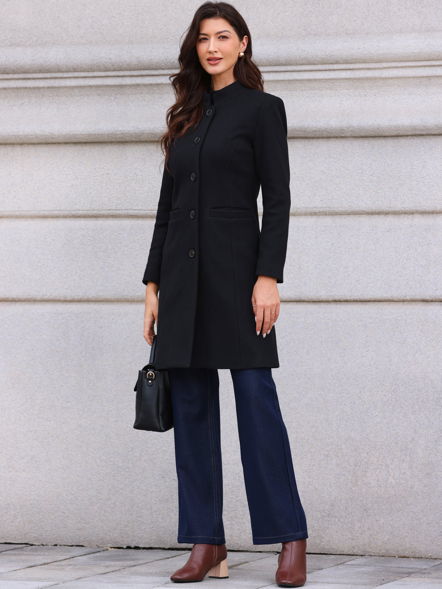 Stand Collar Single Breasted Mid-Long Overcoat