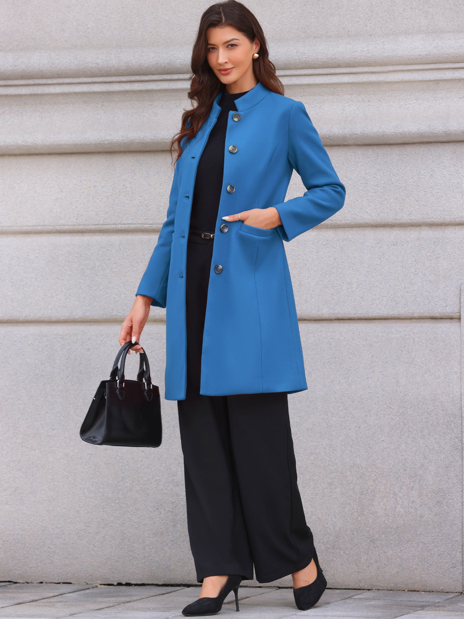 Stand Collar Single Breasted Mid-Long Overcoat