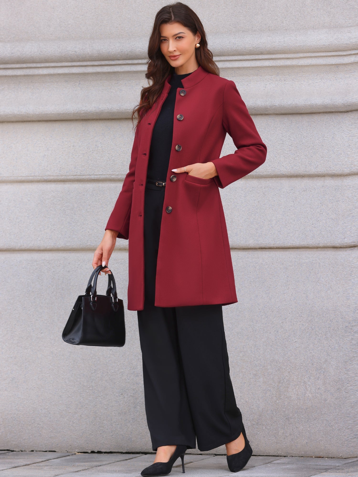 Stand Collar Single Breasted Mid-Long Overcoat