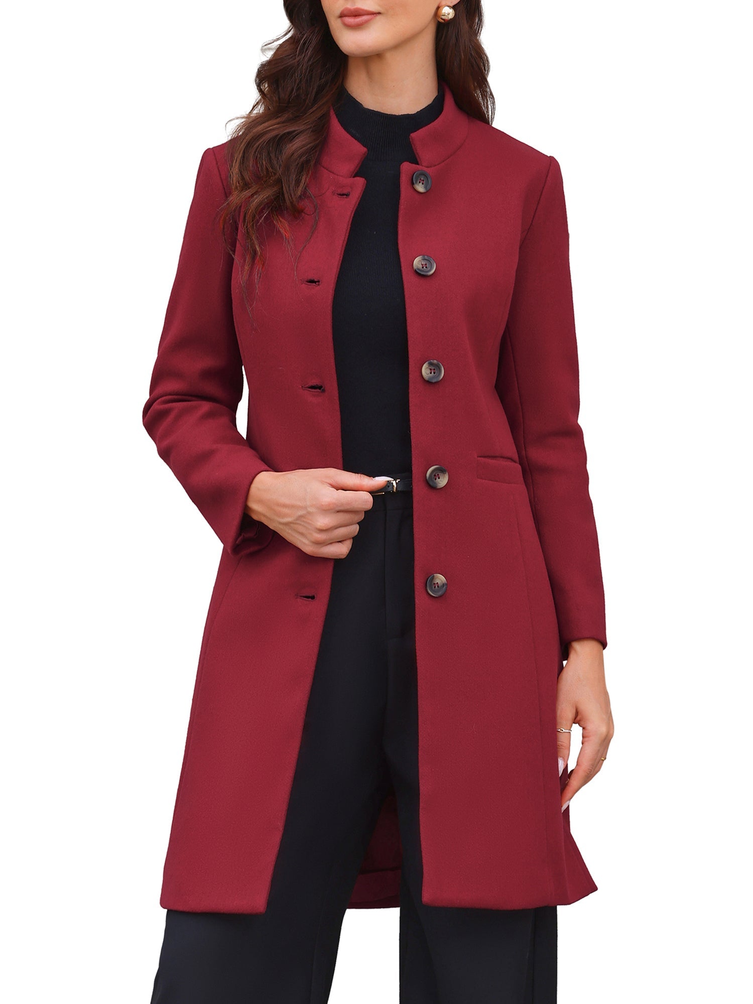 Stand Collar Single Breasted Mid-Long Overcoat