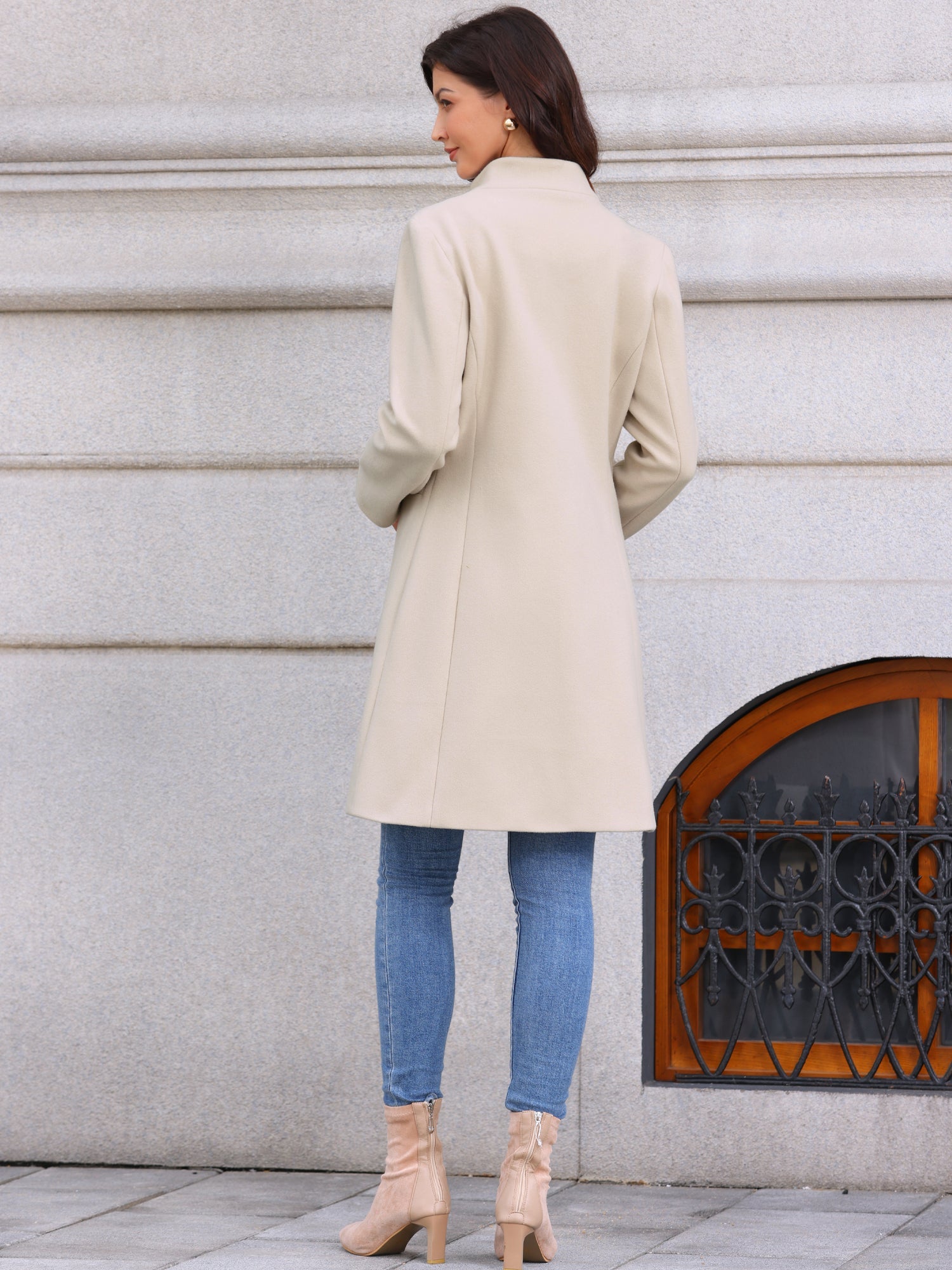 Stand Collar Single Breasted Mid-Long Overcoat
