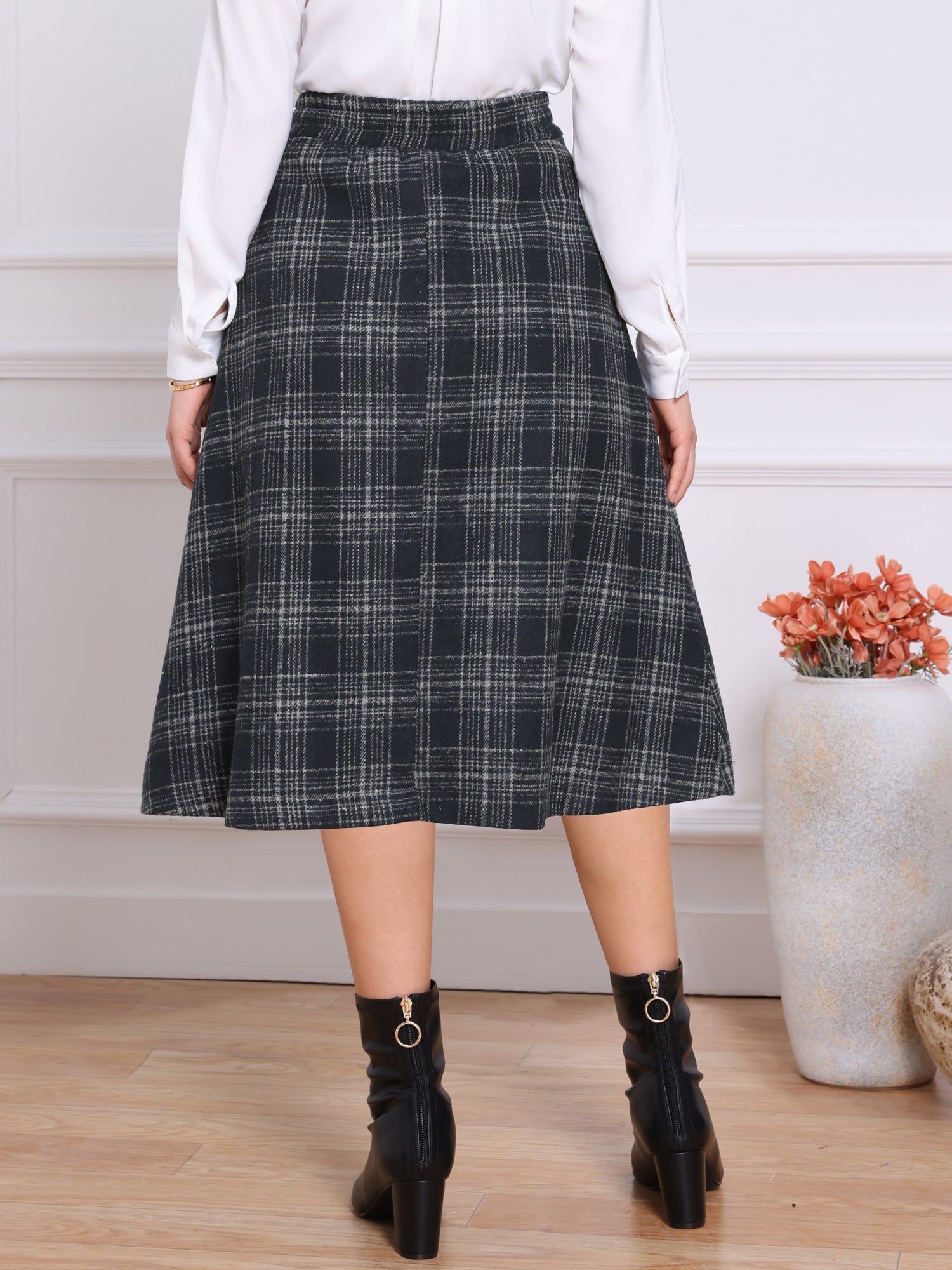 Plaid Vintage Pocketed Midi A-Line Skirt