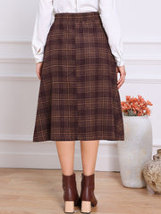 Plaid Vintage Pocketed Midi A-Line Skirt