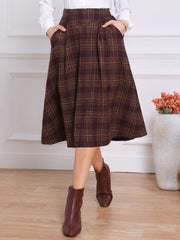 Plaid Vintage Pocketed Midi A-Line Skirt