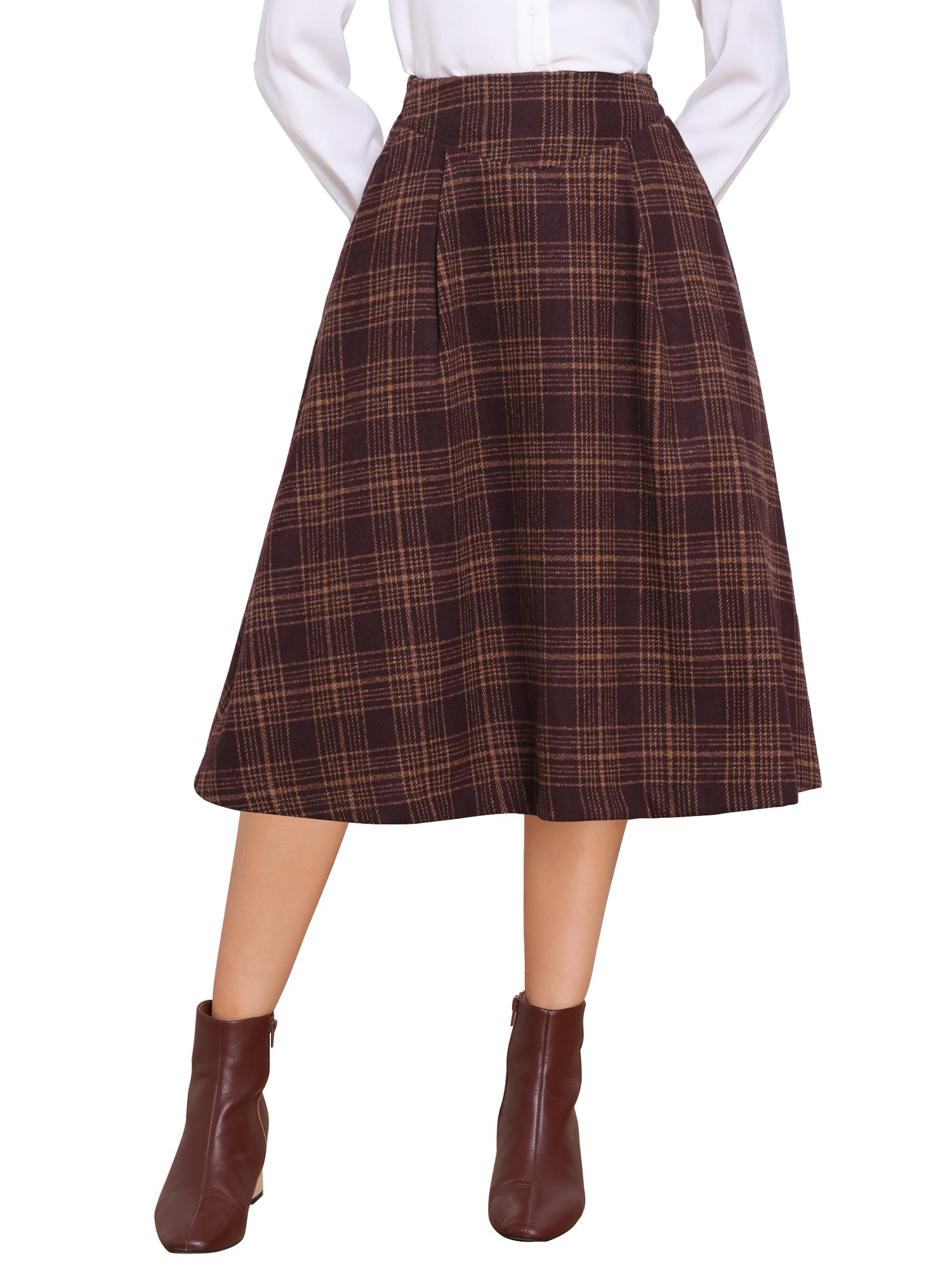 Plaid Vintage Pocketed Midi A-Line Skirt