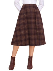 Plaid Vintage Pocketed Midi A-Line Skirt