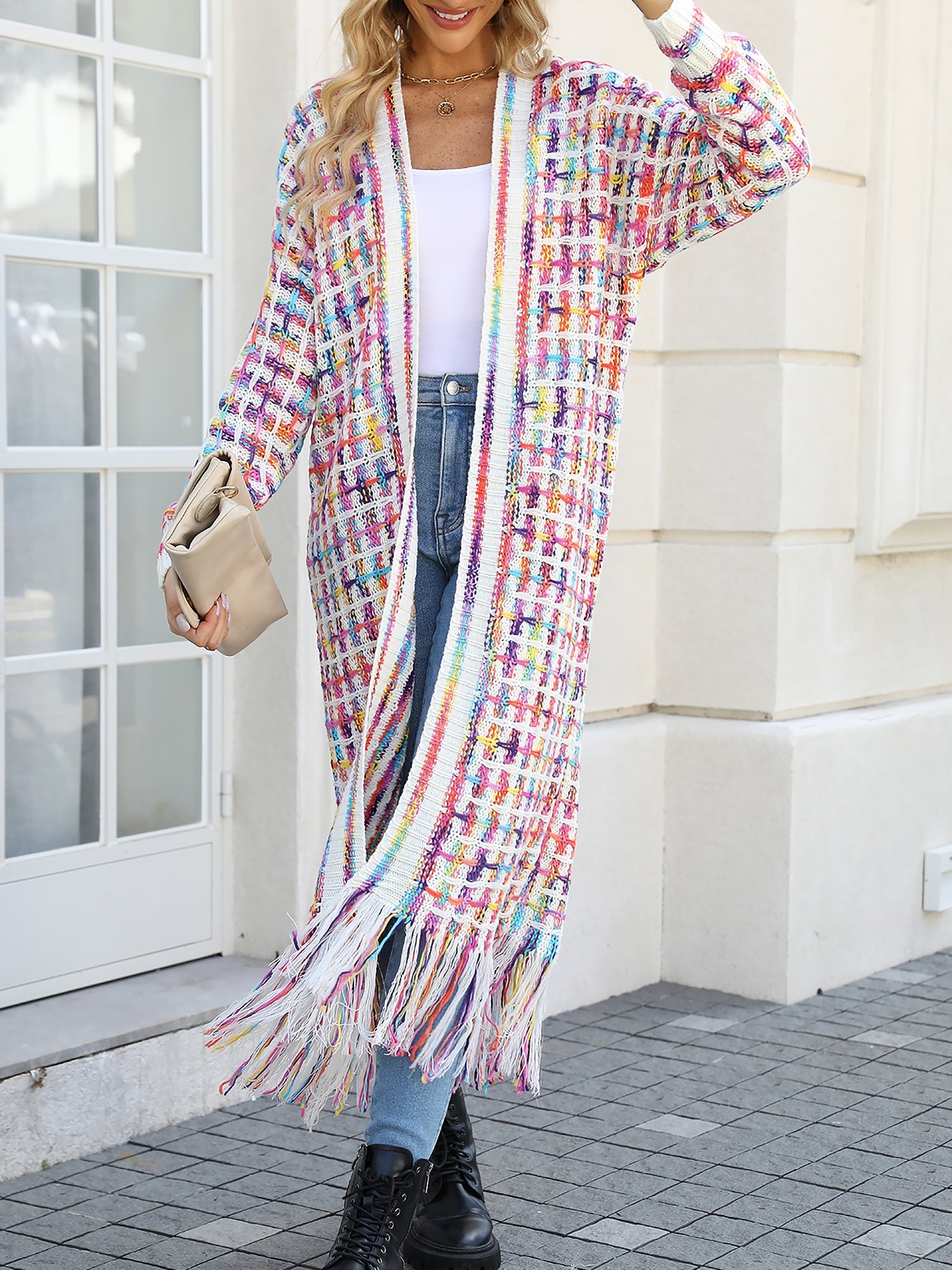 Boho-Chic Layering Knitted Tassel Mid-Length Open Front Cardigan Sweater