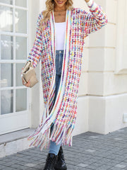 Boho-Chic Layering Knitted Tassel Mid-Length Open Front Cardigan Sweater