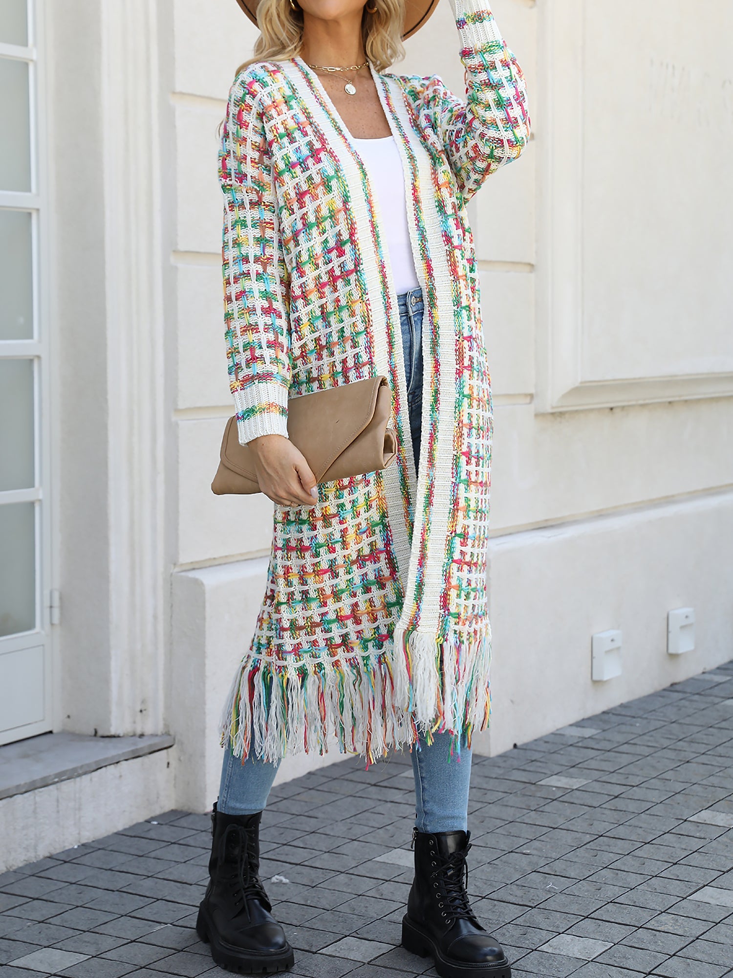 Boho-Chic Layering Knitted Tassel Mid-Length Open Front Cardigan Sweater