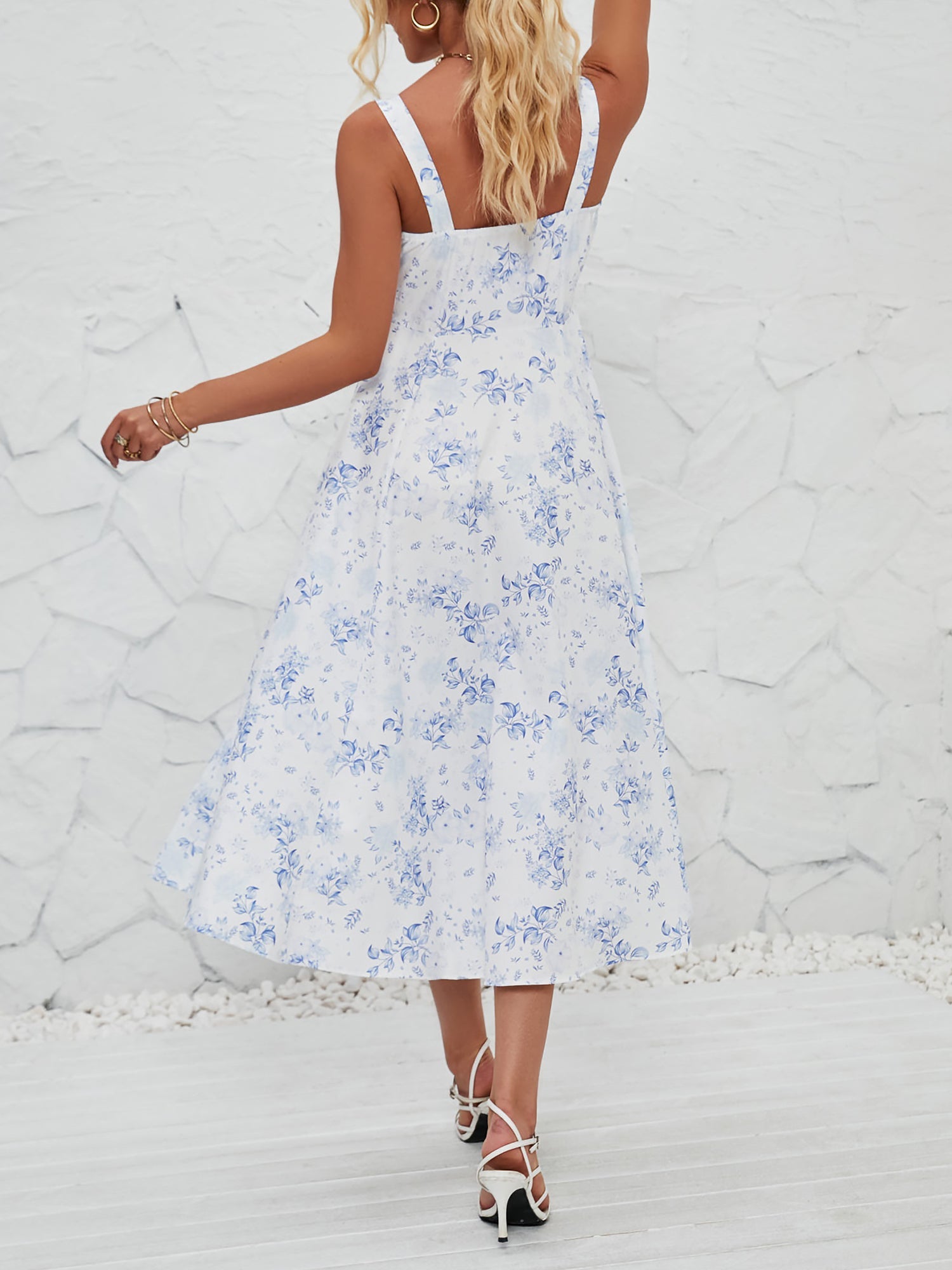 Floral Sleeveless Lace-Up Side Slit Dress Sundress