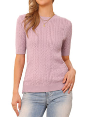 Short Sleeve Crew Neck Knit Casual Sweater Top