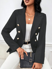 Office Chic Tailored Notched Lapel Double Breasted Solid Color Blazer