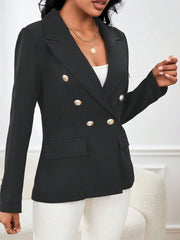 Office Chic Tailored Notched Lapel Double Breasted Solid Color Blazer