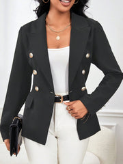 Office Chic Tailored Notched Lapel Double Breasted Solid Color Blazer