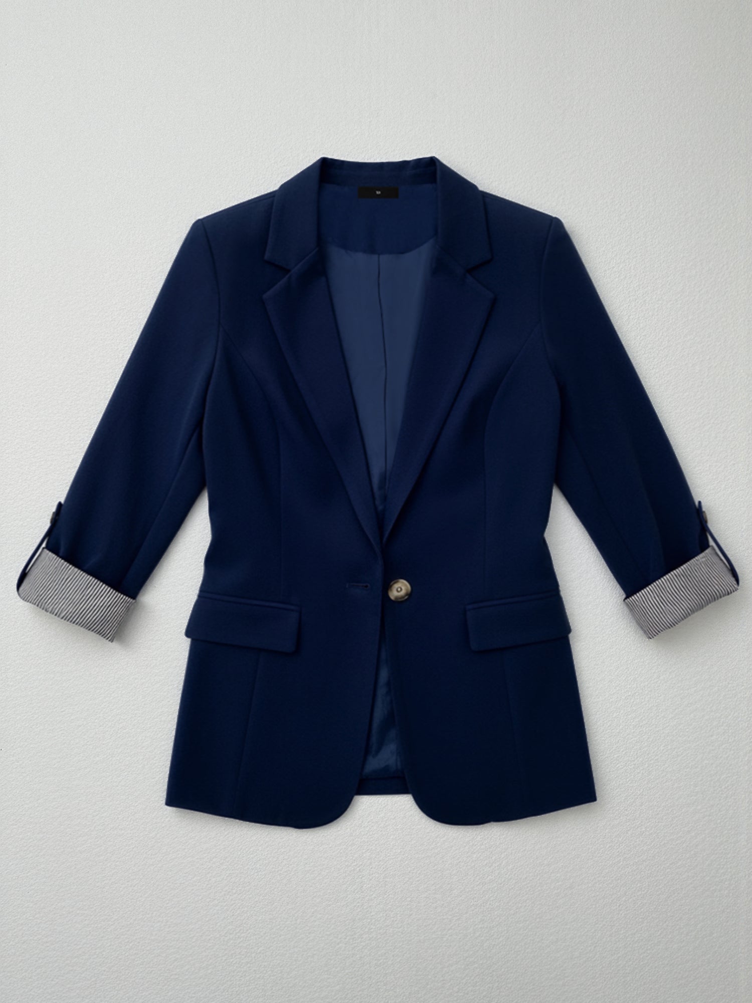 Flattering Rolled Sleeves Notched Lapel Buttoned Lightweight Office Casual Jacket Blazer