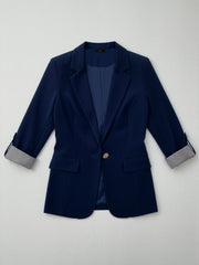 Flattering Rolled Sleeves Notched Lapel Buttoned Lightweight Office Casual Jacket Blazer