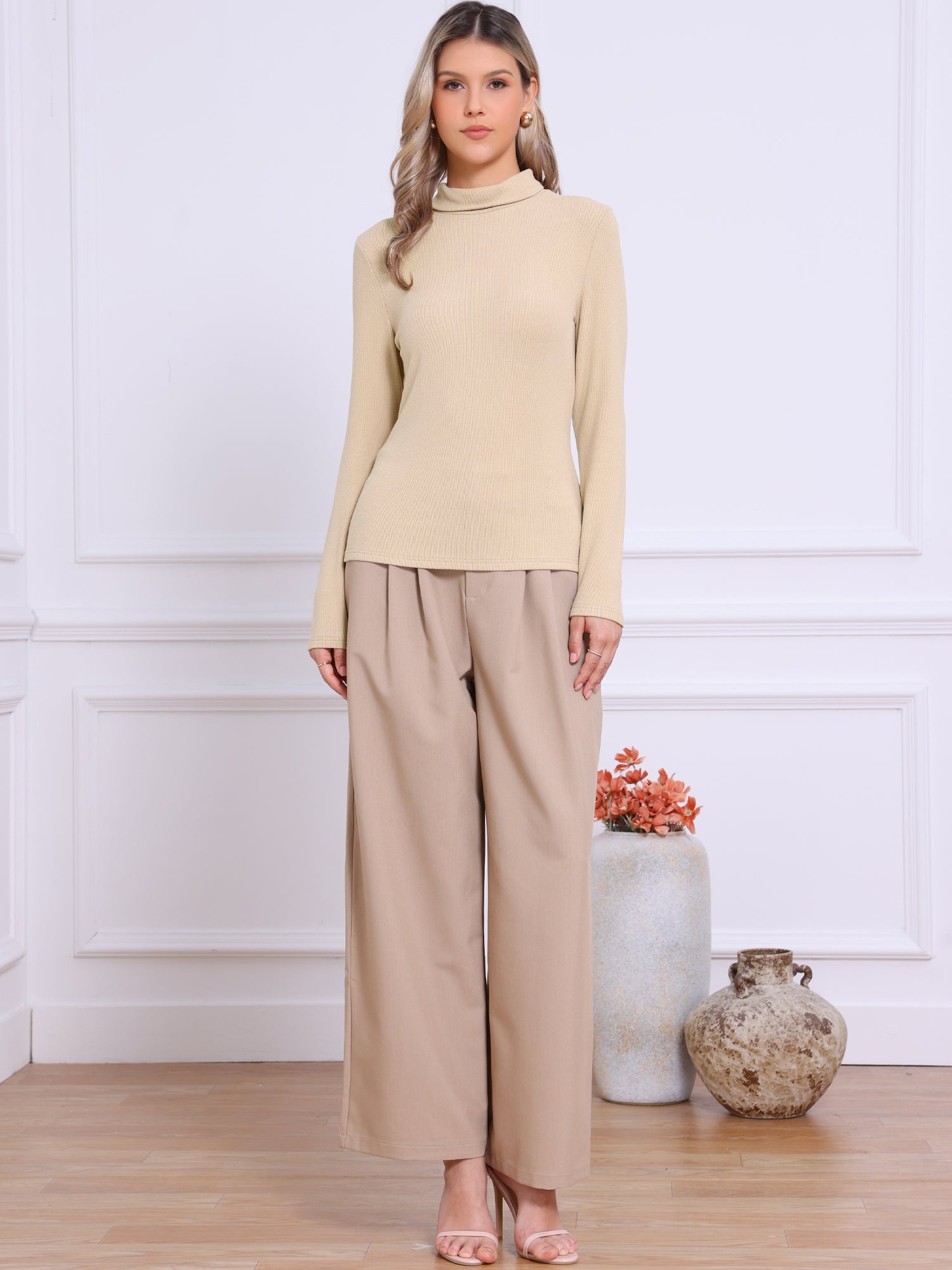 Mock Neck Long Sleeve Casual Pullover Knit Tops