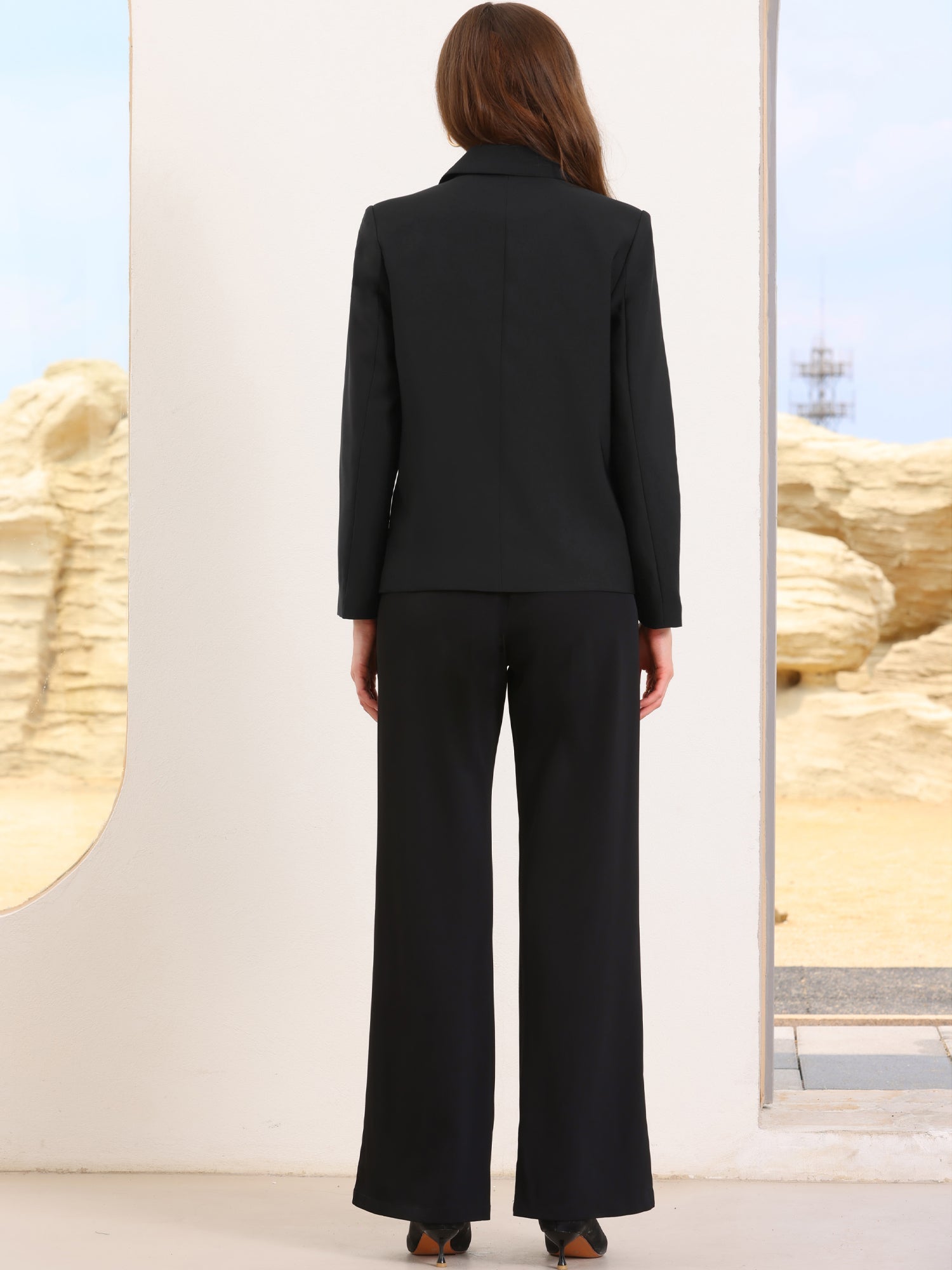 Double Breasted Notched Lapel Long Sleeve Work Office Blazer