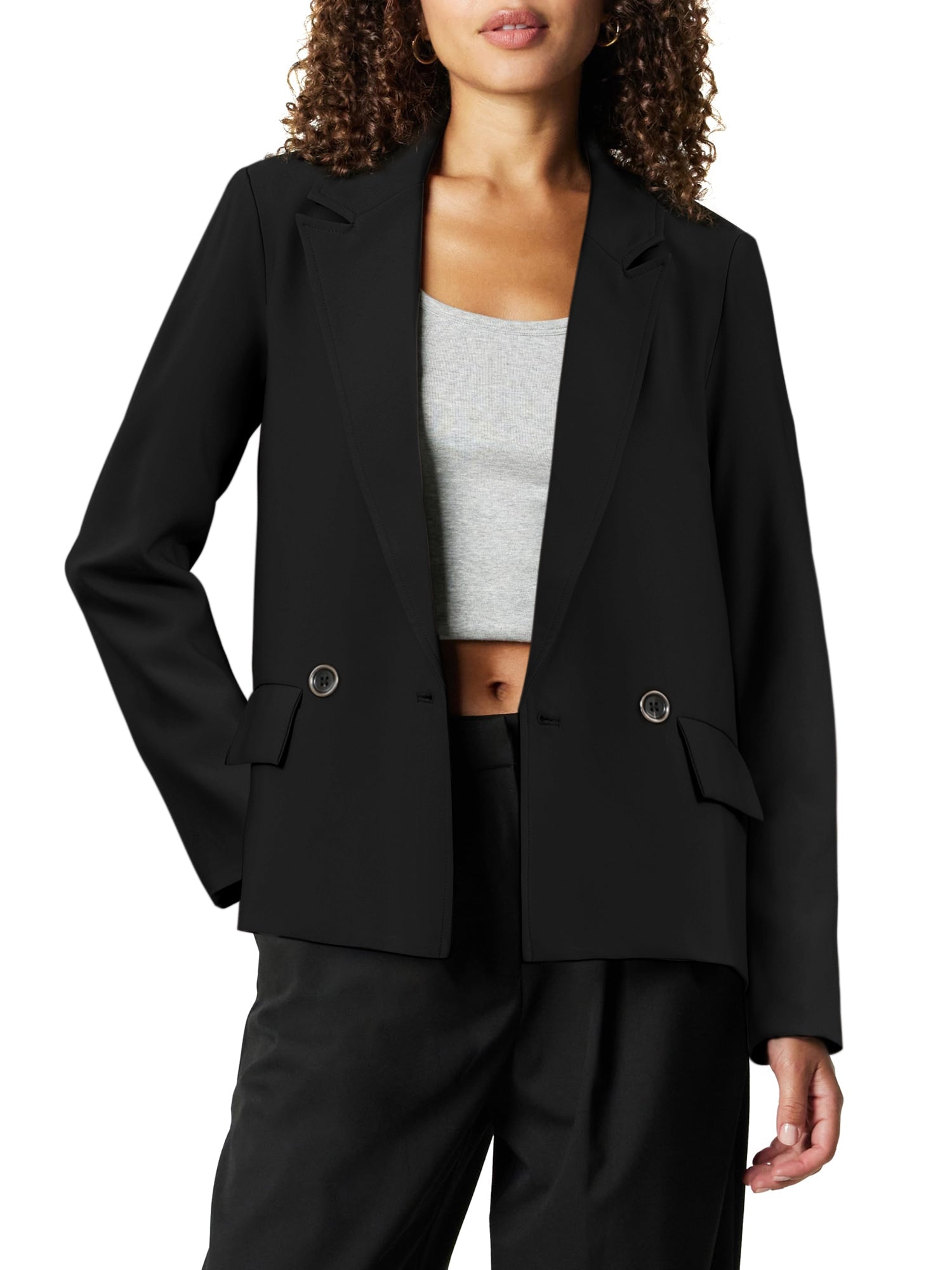 Double Breasted Notched Lapel Long Sleeve Work Office Blazer
