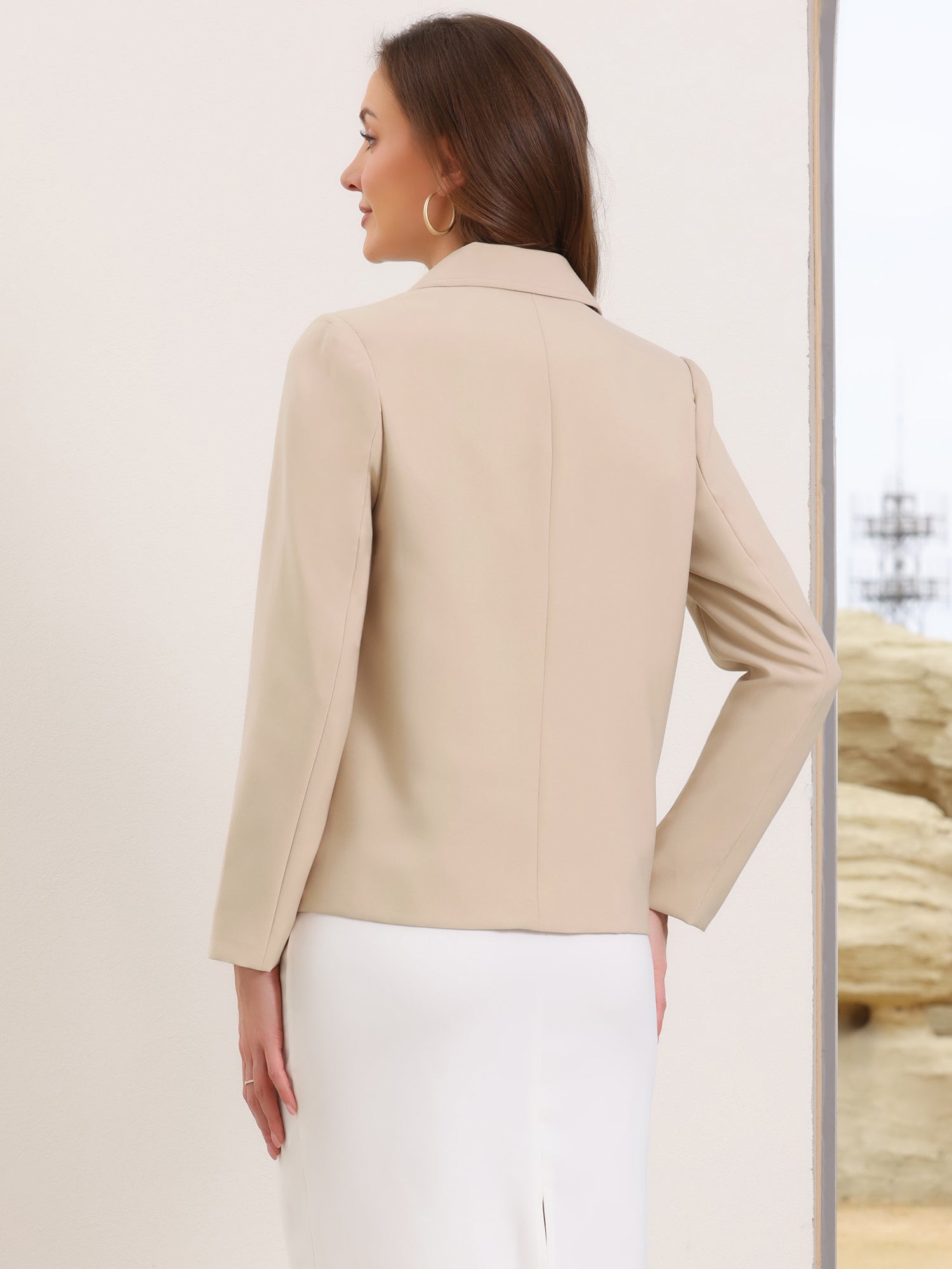 Double Breasted Notched Lapel Long Sleeve Work Office Blazer
