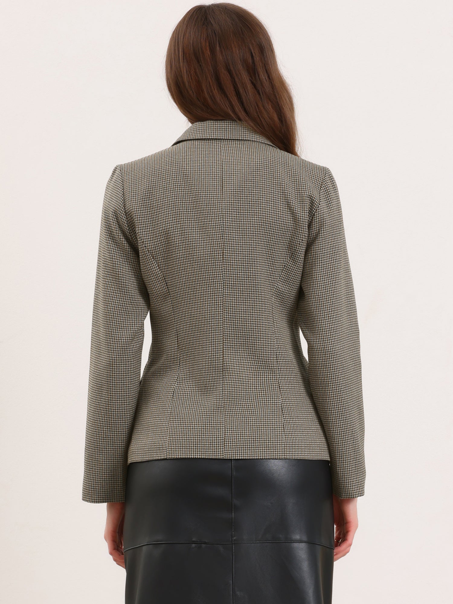 Houndstooth Notched Lapel One Button Office Work Blazer
