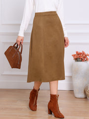 Faux Suede Casual A-Line Midi Skirts