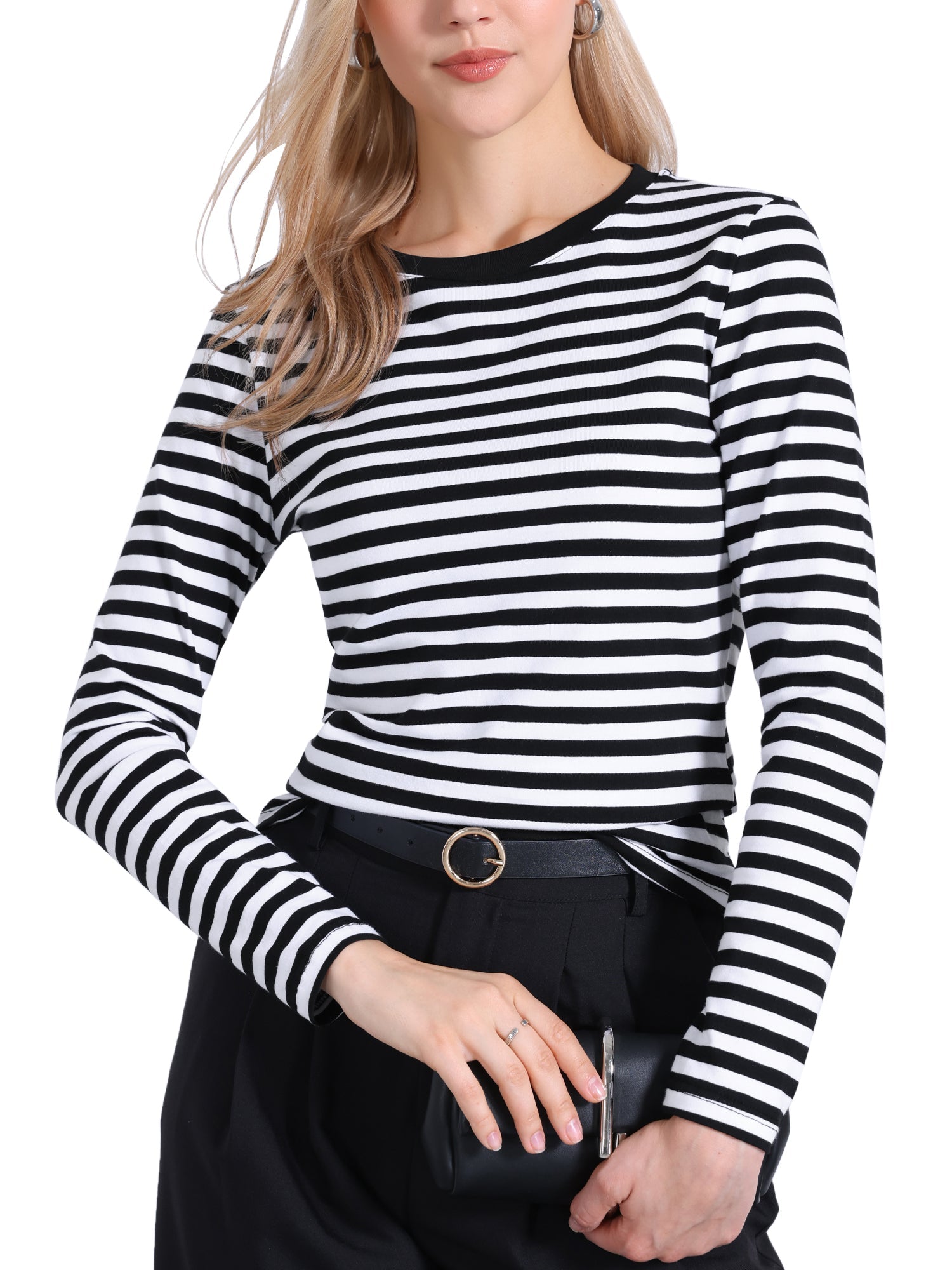 Striped Long Sleeve Crew Neck Casual Tops