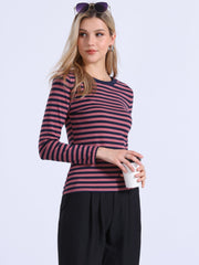 Striped Long Sleeve Crew Neck Casual Tops