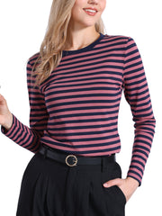 Striped Long Sleeve Crew Neck Casual Tops