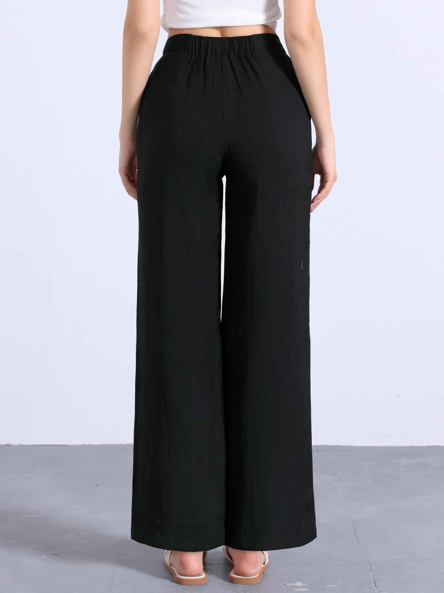 Casual Wide Leg Elastic Waist One Button Pocketed Pants