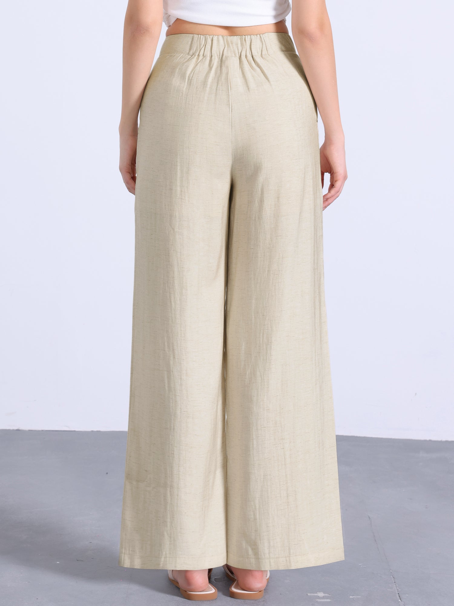 Casual Wide Leg Elastic Waist One Button Pocketed Pants