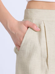 Casual Wide Leg Elastic Waist One Button Pocketed Pants