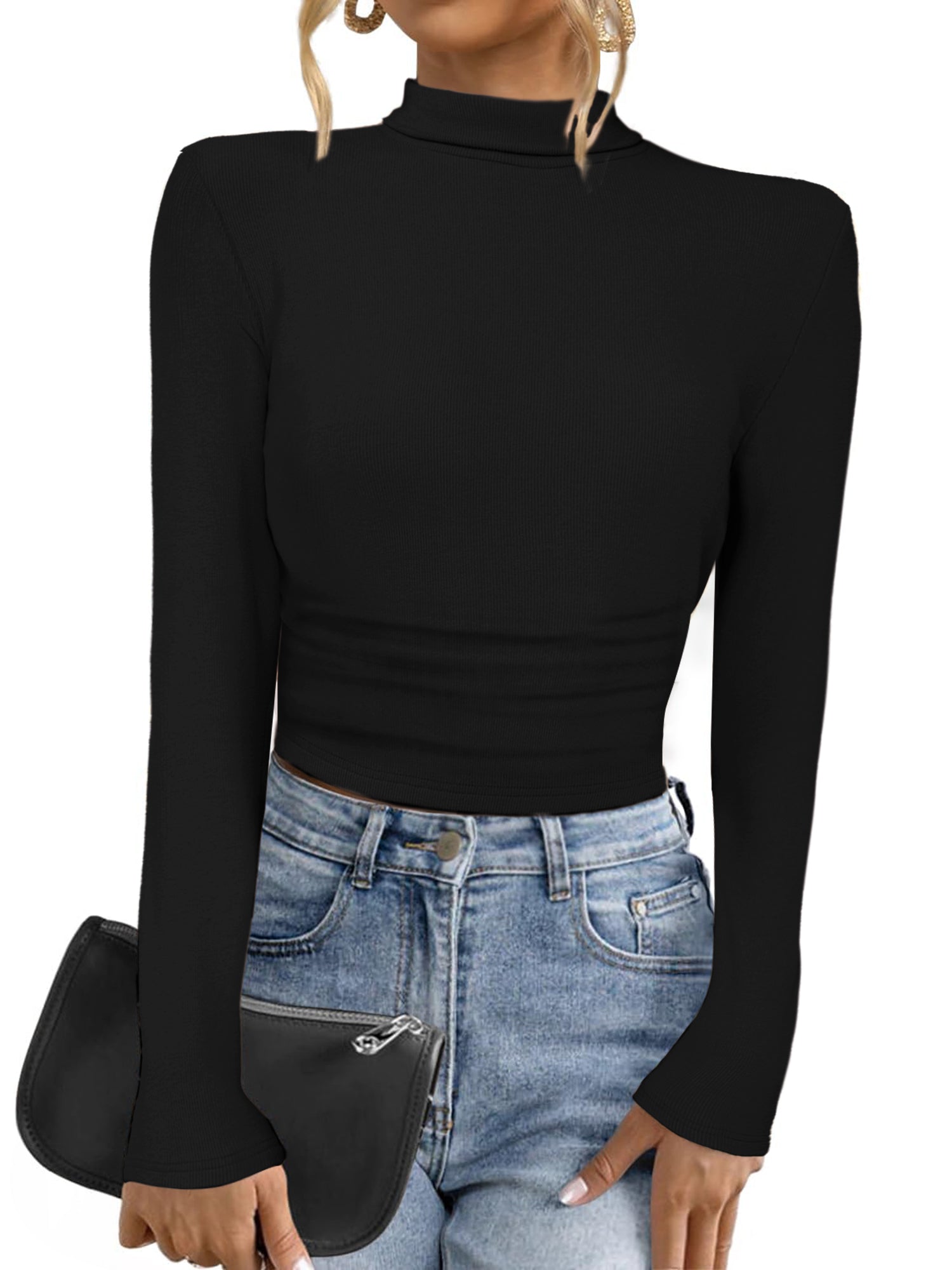 Mock Neck Long Sleeve Casual Pullover Knit Tops